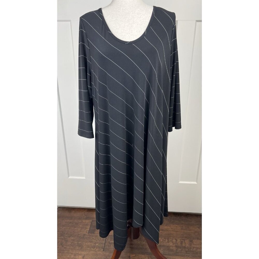 IC by Connie K XL Black Asymmetrical Dress Made USA Pinstripe Handkerchief Hem